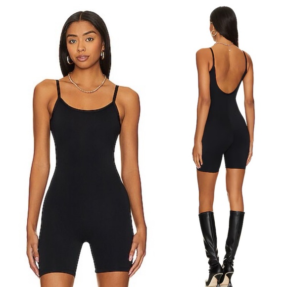 Good American Pants - Good American Black Scuba Strappy Biker Catsuit Low Back Shorts 2 Medium Spandex